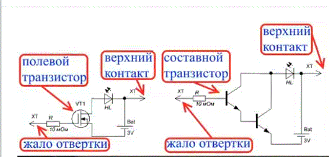 Индикаторная отвертка светодиодная схема