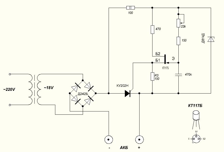 Схема зарядного устройства на тиристоре ку202н и кт117