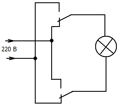 Два выключателя на одну лампочку схема
